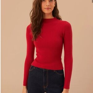 Farm Rio Long Sleeve Rib Crop mock neck sweater top in burgundy Size XS